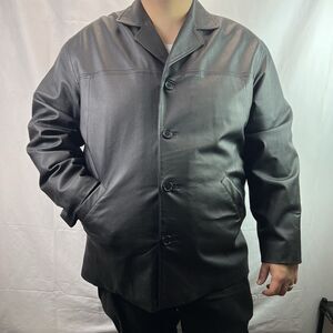 Vintage OK Overkirk Men’s 2X Black Leather Button Front Jacket